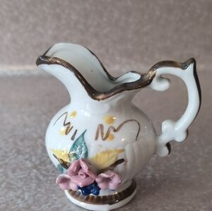 Vintage Floral Ceramic Vase/Pitcher with Raised Flower  Accents